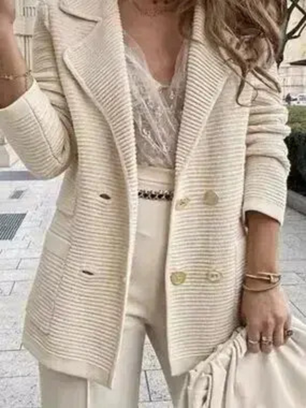 Double-Breasted Textured Jacket - Picture 3 of 4